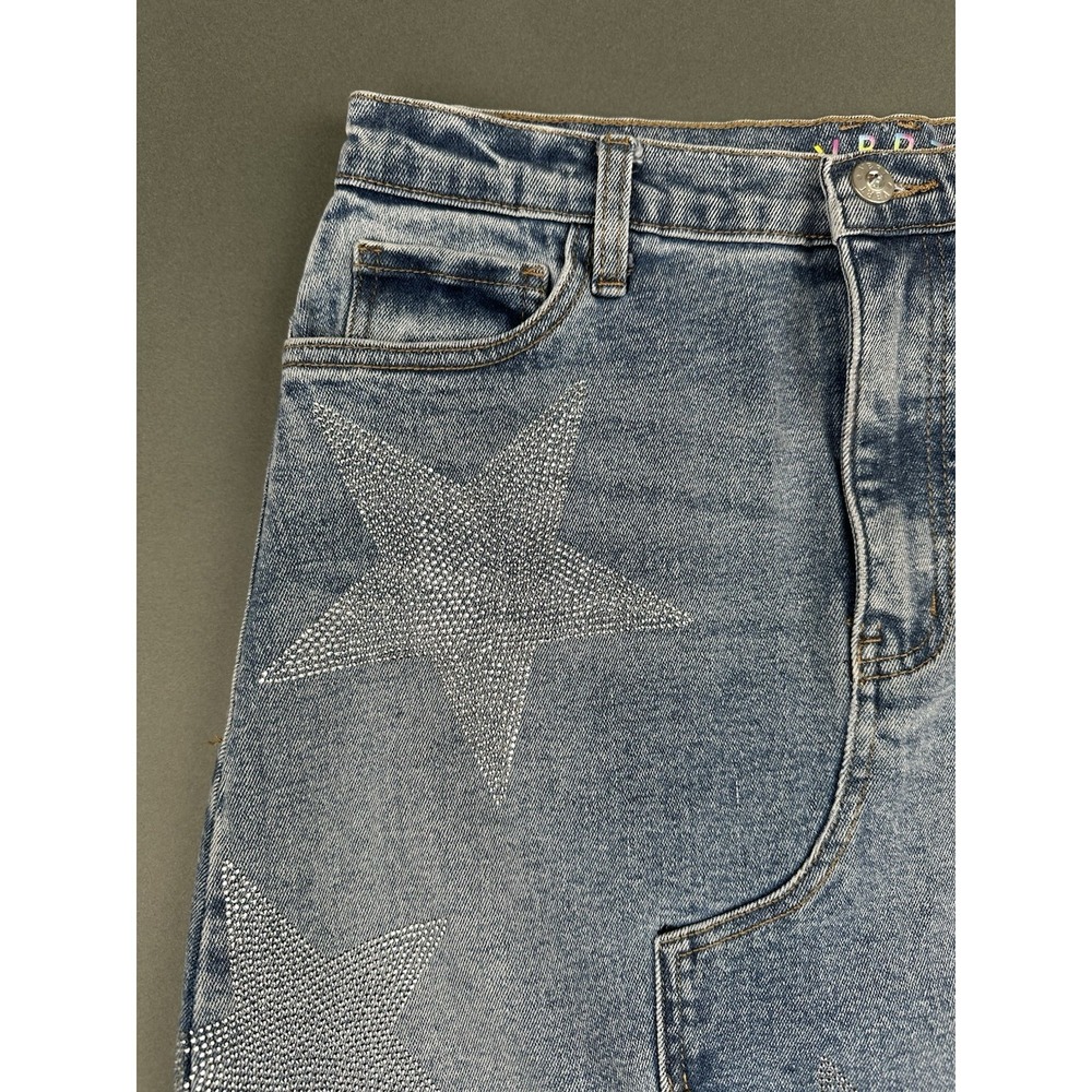 Vibrant VBRT Boot Barn Metallic Stars Rhinestone Denim Jean Women's M Skirt NEW - Picture 4 of 16